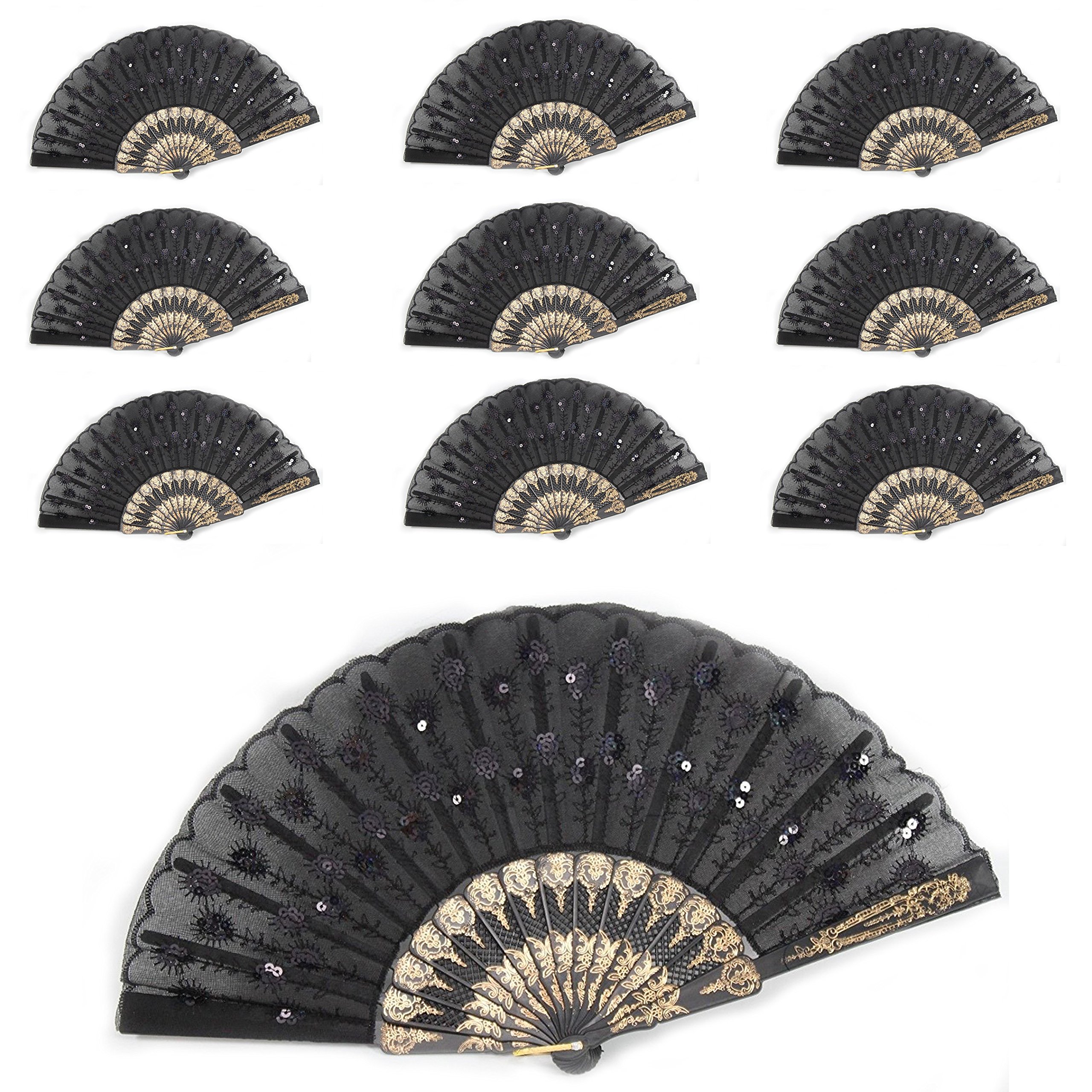 Amazon.com: W Set of 10 Black Chinese Japanese Lace Floral Folding